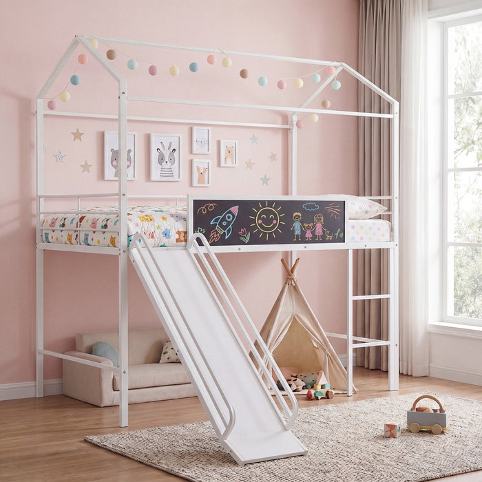 Kids Twin Size Loft Bed with Ladder and Slide