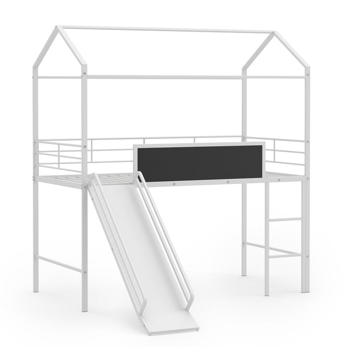 Kids Twin Size Loft Bed with Ladder and Slide
