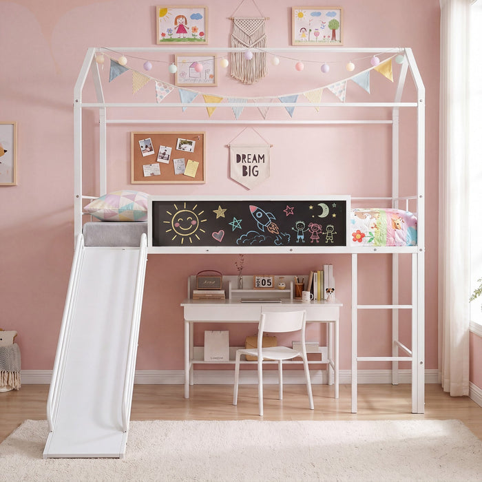 Kids Twin Size Loft Bed with Ladder and Slide