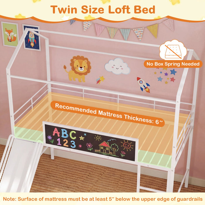 Kids Twin Size Loft Bed with Ladder and Slide
