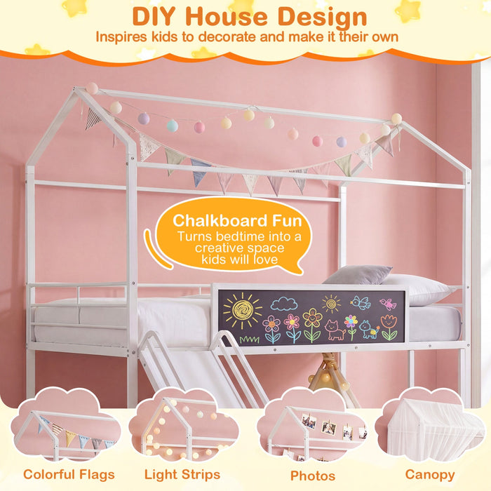 Kids Twin Size Loft Bed with Ladder and Slide