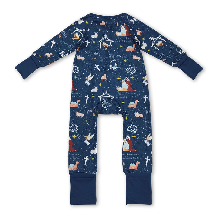 Blue Cross Nativity Christmas Zip Jumpsuit for Kids