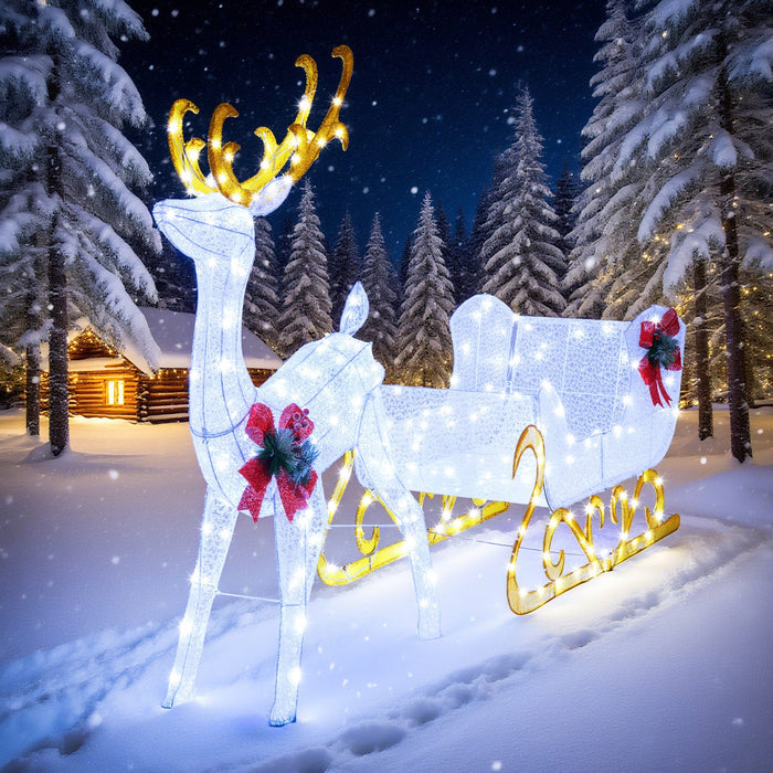 6-Ft Lighted Christmas Reindeer & Santa's Sleigh Decoration