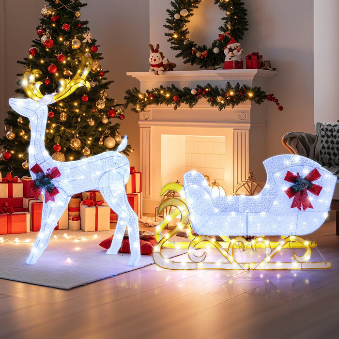 6-Ft Lighted Christmas Reindeer & Santa's Sleigh Decoration