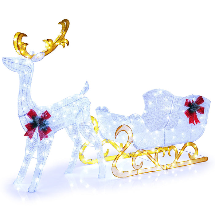6-Ft Lighted Christmas Reindeer & Santa's Sleigh Decoration