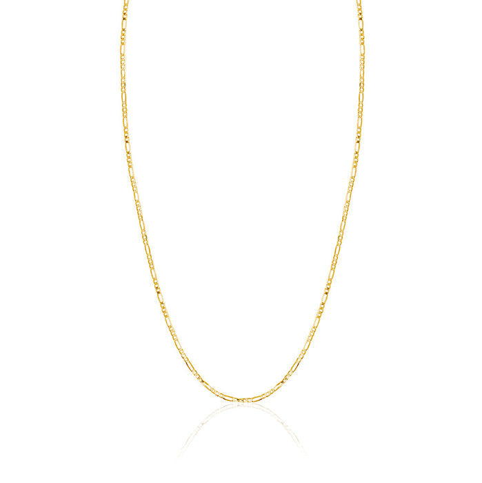 14K Solid Yellow Gold Figaro Link Chain 3+1 Necklace for Women and Girls Made in Italy - Width 1.5mm