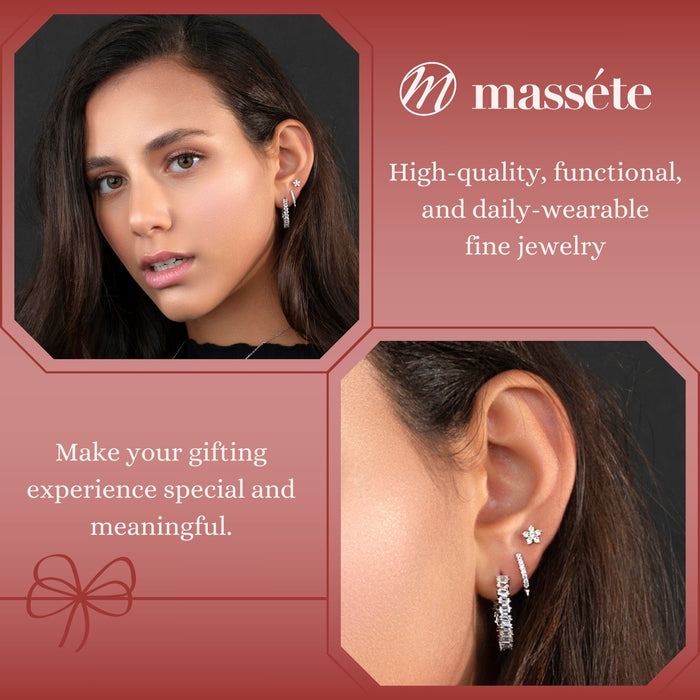 Sterling Silver Hoop Earrings Simulated Diamond baguettes Butterfly Post 24mm