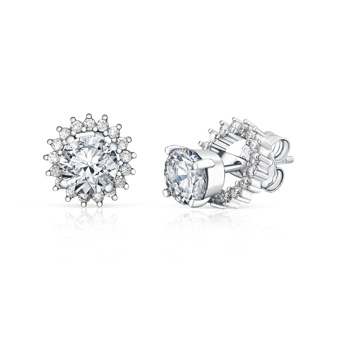 MASSETE Sterling Silver 925 Halo Stud Post Earrings with Removeable Jacket