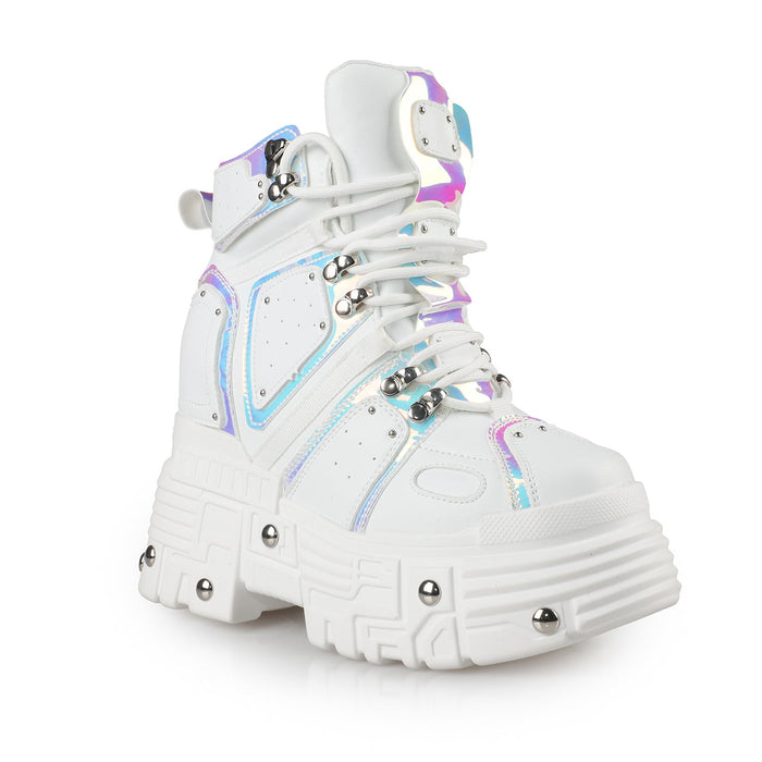 Mangosteen 05 - White-Holo Women's Platform Sneakers