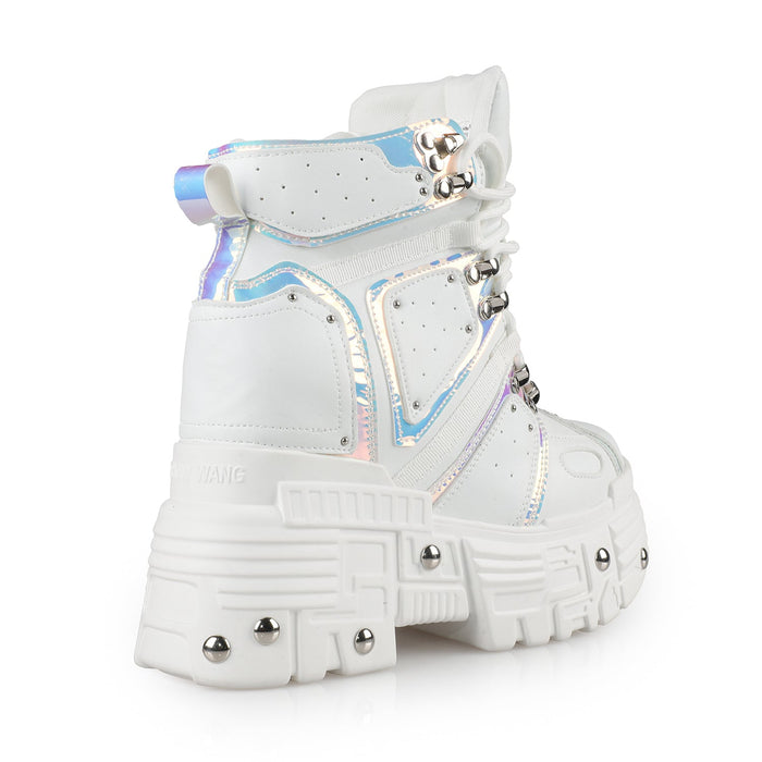 Mangosteen 05 - White-Holo Women's Platform Sneakers
