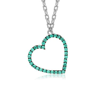 Sterling Silver Tilted Heart Necklace Pendant with Simulated Diamonds 17.5"
