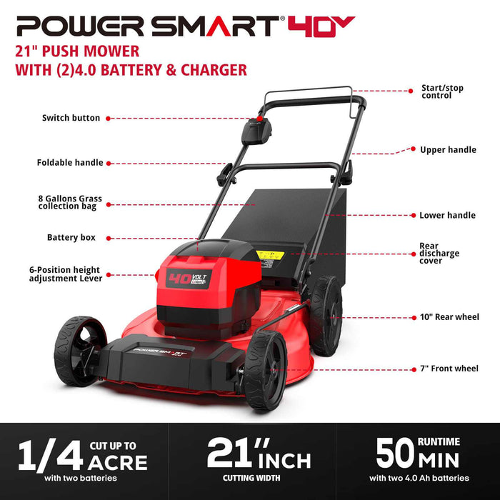 21" Cordless Push Lawn Mower - 40V, Includes Dual 40V Batteries (MB2400B)