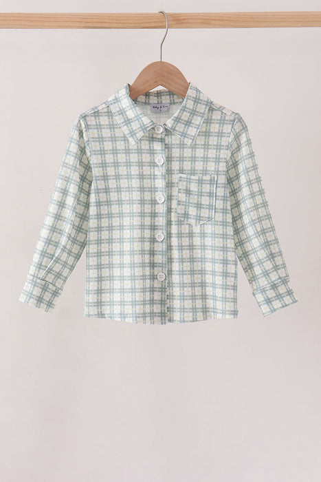 Kids Sage Plaid Button Down Shirt