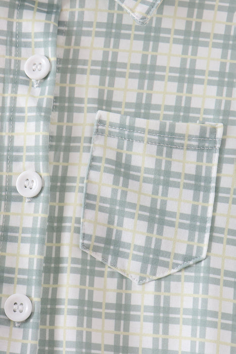 Kids Sage Plaid Button Down Shirt
