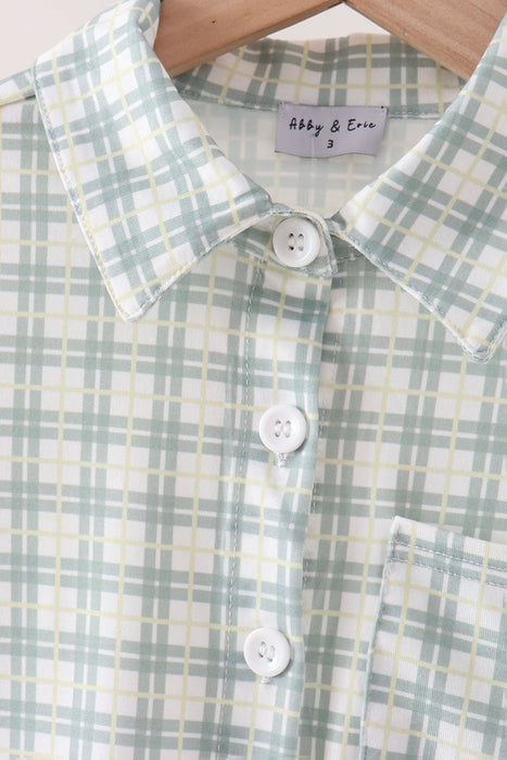 Kids Sage Plaid Button Down Shirt