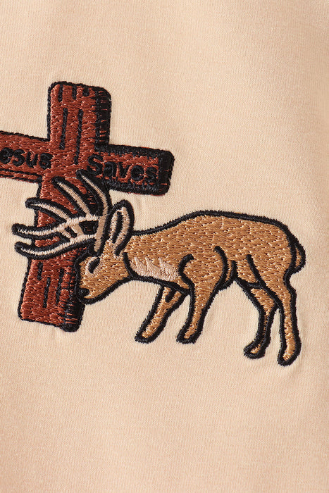 Kids Khaki Cross Deer Embroidery Shirt