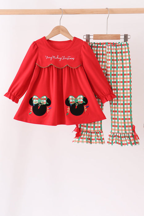 Kids Red Christmas Character Ruffle Pants Set