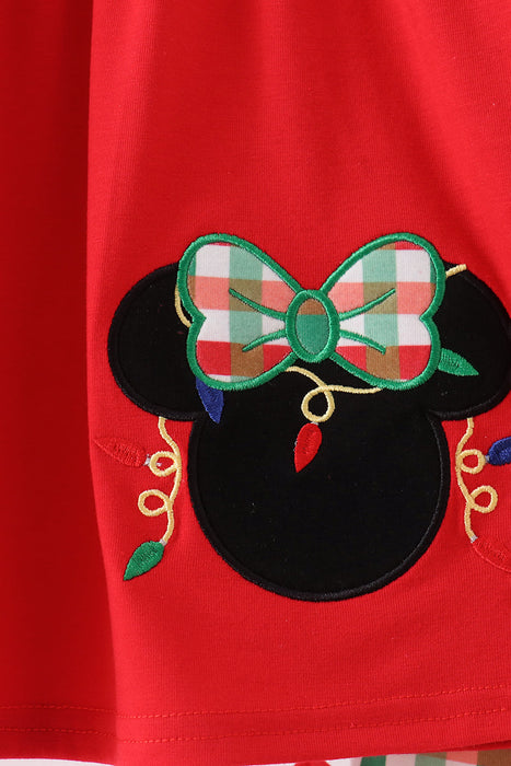 Kids Red Christmas Character Ruffle Pants Set