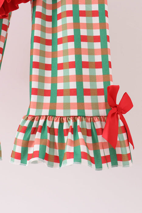 Kids Red Christmas Character Ruffle Pants Set