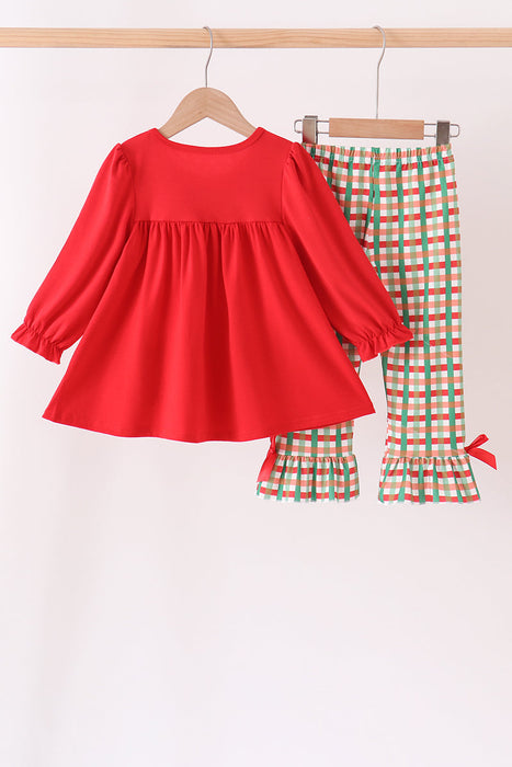 Kids Red Christmas Character Ruffle Pants Set