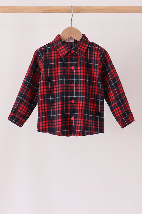 Kids Red Plaid Button Down Shirt