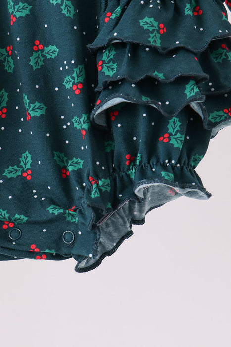 Forest Holly Lace Ruffle Bubble Romper