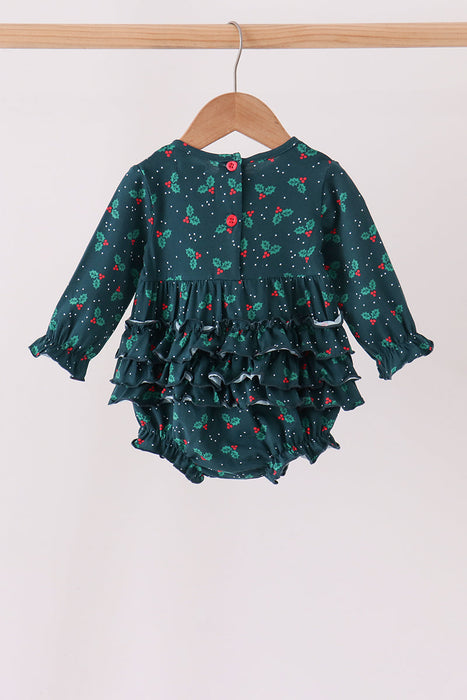 Forest Holly Lace Ruffle Bubble Romper