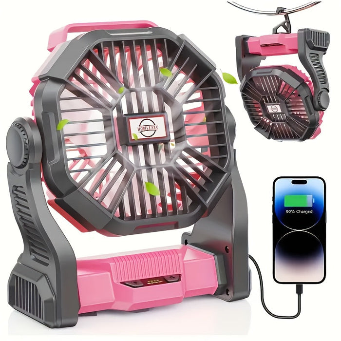 10400mAh 13hrs Rechargeable Automatic Camping Fan with LED Light