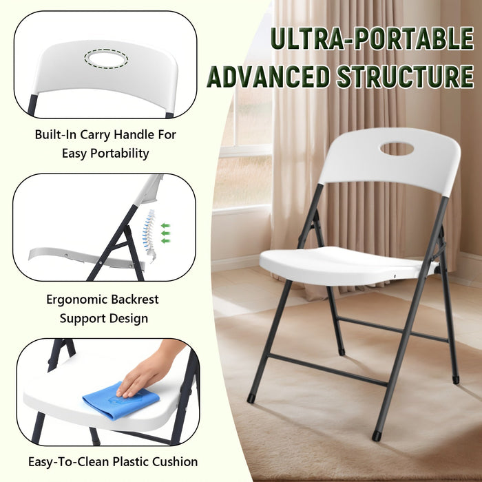 2/4/6 Pack White Plastic Folding Chairs Heavy Duty Metal Frame