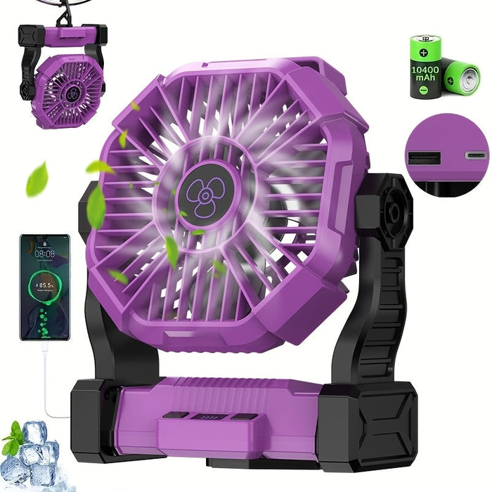 10400mAh 13hrs Rechargeable Automatic Camping Fan with LED Light