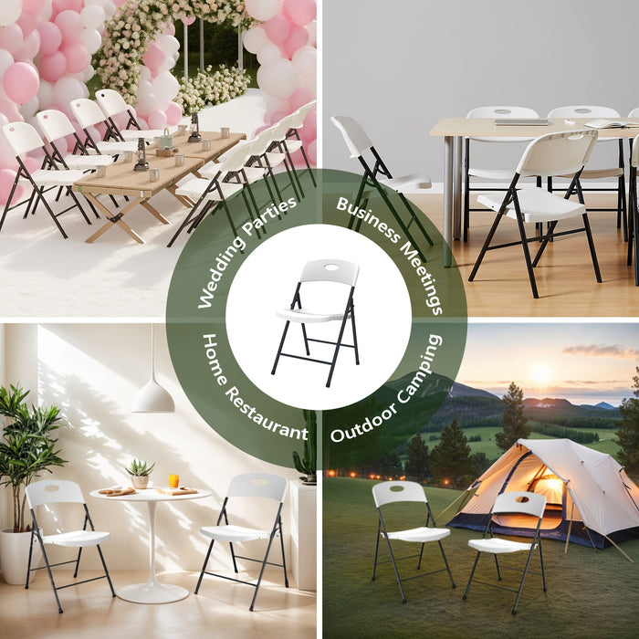 2/4/6 Pack White Plastic Folding Chairs Heavy Duty Metal Frame