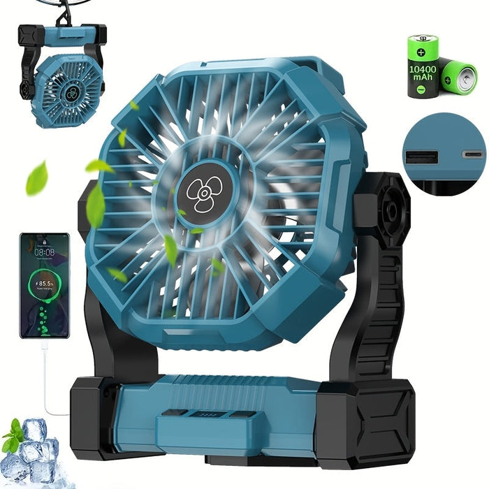 10400mAh 13hrs Rechargeable Automatic Camping Fan with LED Light