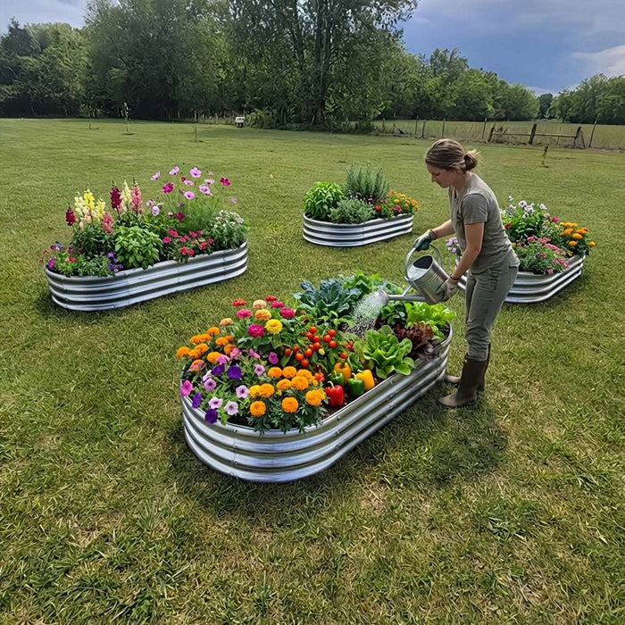 Oval galvanized raised garden bed kit with rust-resistant steel for outdoor gardening
