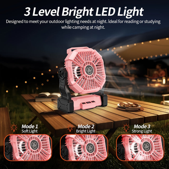 10400mAh 13hrs Rechargeable Automatic Camping Fan with LED Light
