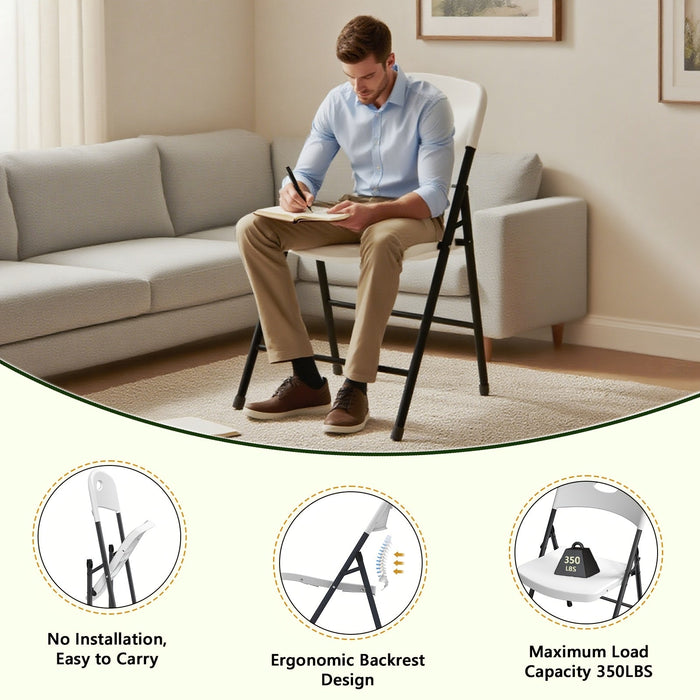 2/4/6 Pack White Plastic Folding Chairs Heavy Duty Metal Frame