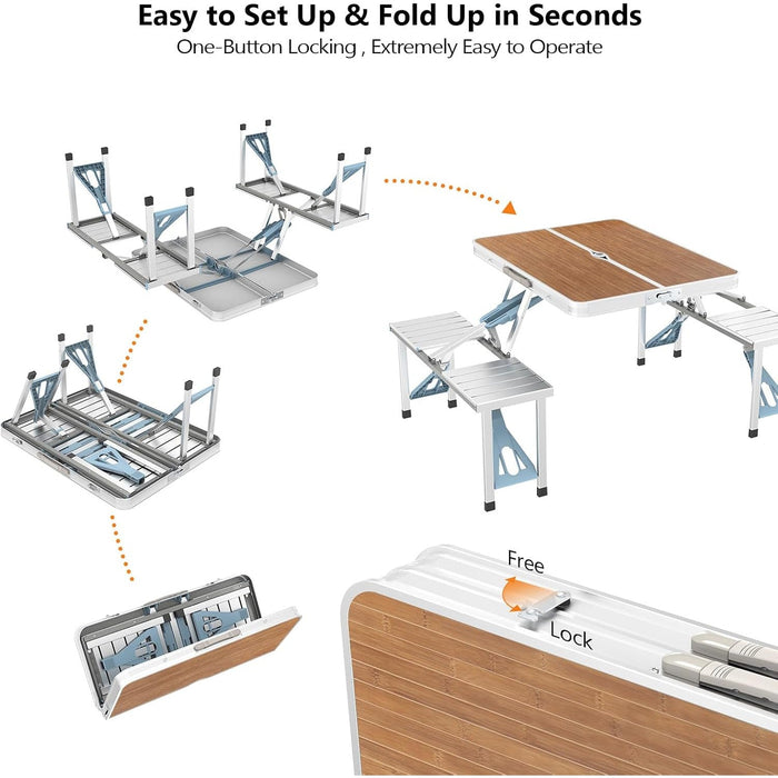4FT Folding Camping Table w/4 Seats Portable