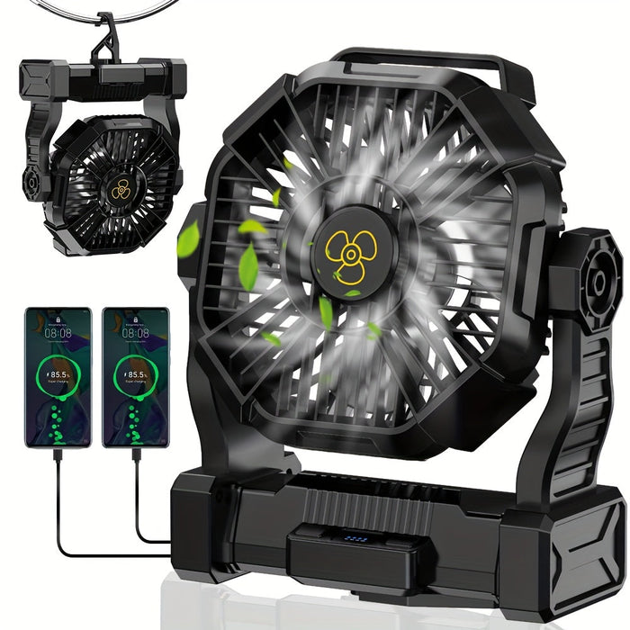 10400mAh 13hrs Rechargeable Automatic Camping Fan with LED Light