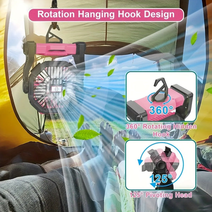 10400mAh 13hrs Rechargeable Automatic Camping Fan with LED Light