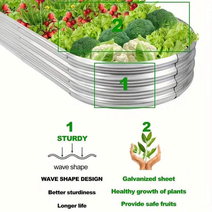 4x2x1 FT Oval Galvanized Raised Garden Bed Kit