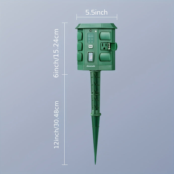 Outdoor Power Stake Timer w/ Remote, 6FT Cord, 6 Outlets