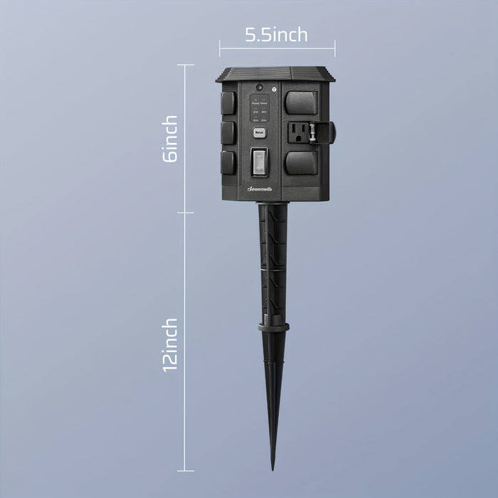 Outdoor Power Stake Timer w/ Remote, 6FT Cord, 6 Outlets
