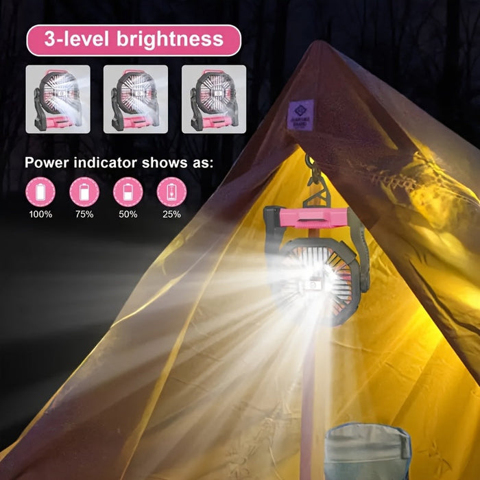 10400mAh 13hrs Rechargeable Automatic Camping Fan with LED Light
