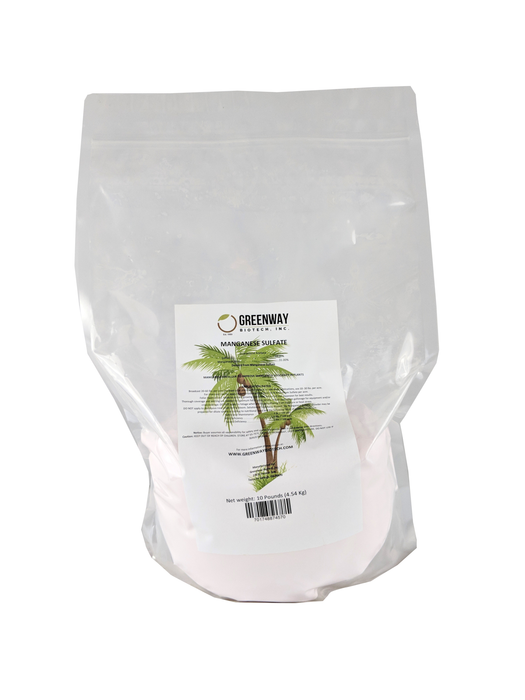 Bag of organic manganese sulfate fertilizer for plant nutrient deficiency prevention and correction