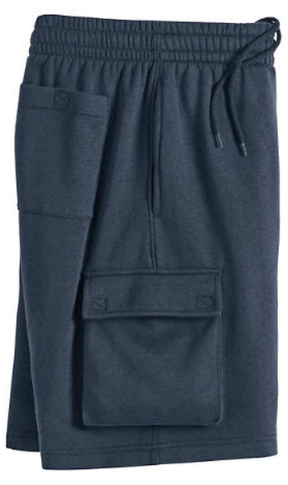 Men’s fleece cargo shorts in charcoal with six pockets and elastic waistband for outdoor adventure and casual wear