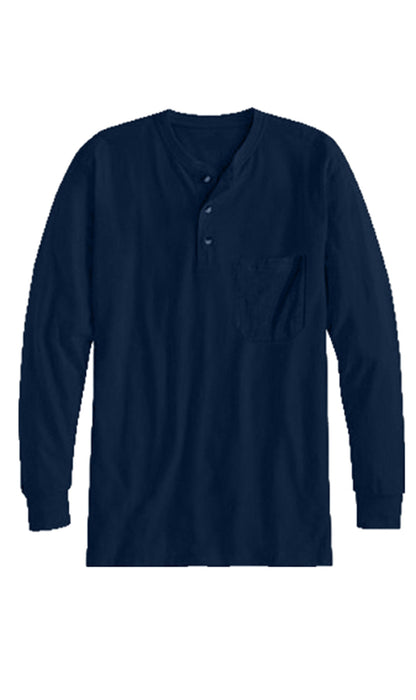 Men's Long Sleeve Henley Shirt — Cotton Blend 3-Button Placket with Pocket