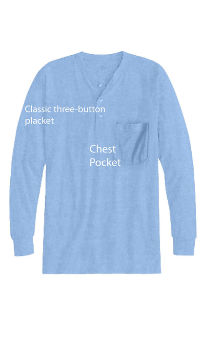 Men's Long Sleeve Henley Shirt — Cotton Blend 3-Button Placket with Pocket
