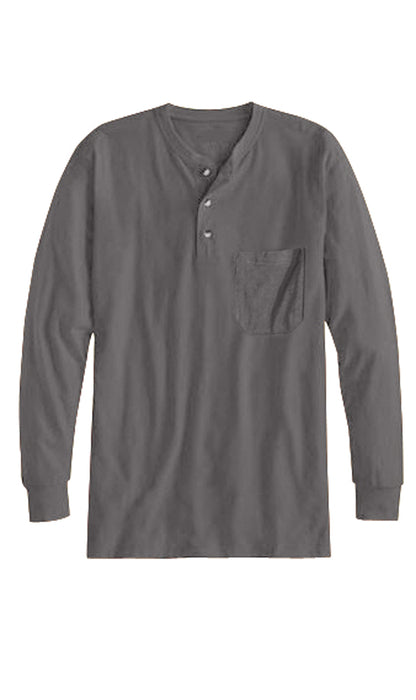 Men's Long Sleeve Henley Shirt — Cotton Blend 3-Button Placket with Pocket