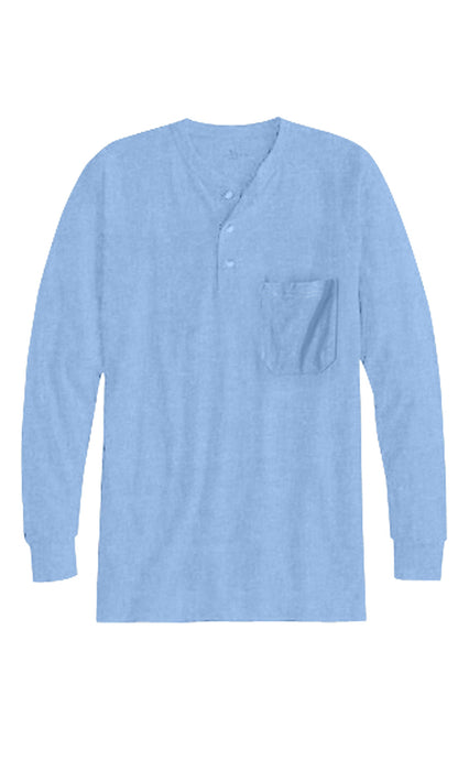 Men's Long Sleeve Henley Shirt — Cotton Blend 3-Button Placket with Pocket