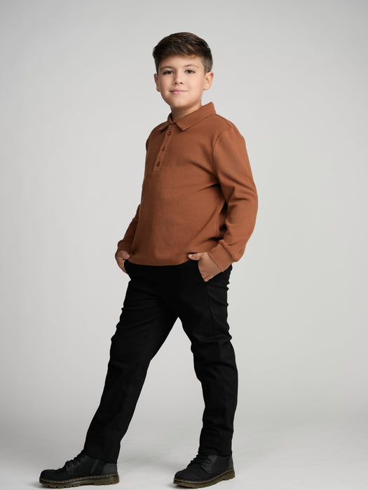 Youth Cinnamon Cuffed Polo (Long Sleeve)