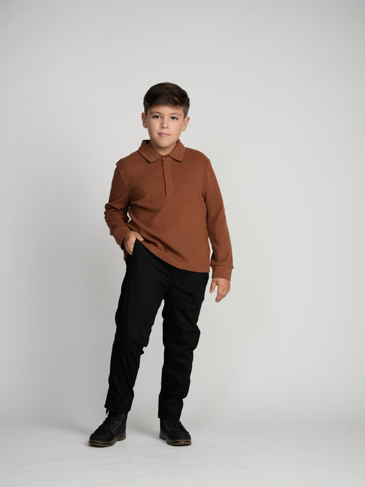 Youth Cinnamon Cuffed Polo (Long Sleeve)